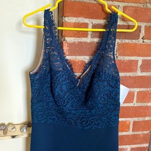 Watters & Watters Cocktail Dress NWT ~ Navy Blue w Lace floral top~ size 12 👗